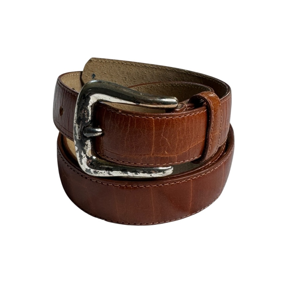 Vintage Talbots Brown Leather Croc‎ Embossed Belt Silver Tone Buckle Size Medium